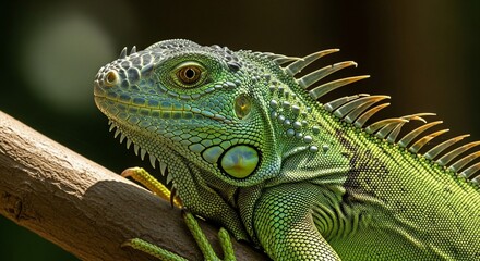 Obraz premium Radiant green iguana perched on branch