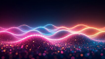 Pink Blue Orange Glowing Particle Waves Abstract Background
