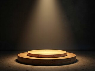 Wooden product display stand with spotlight