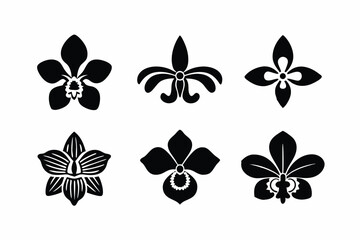 Obraz premium set of Orchid icon vector silhouette illustration isolated on white background