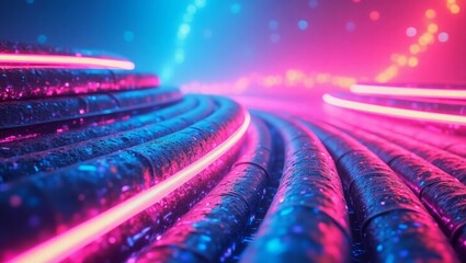 Pink Neon Lights on Dark Blue Textured Pipes image