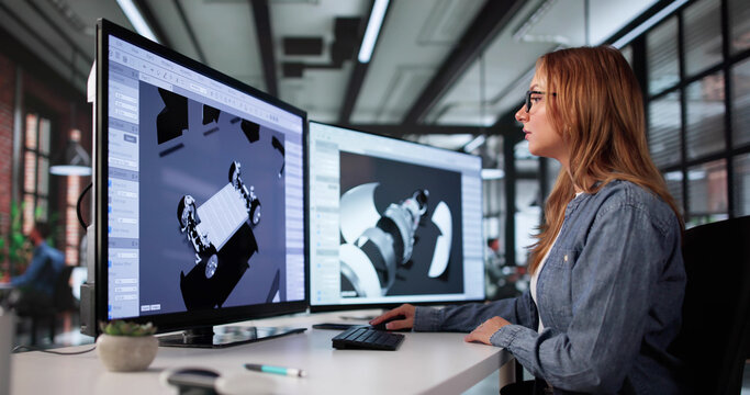 Female Architect Creating Blueprint Of Modern Building - Powered by Adobe