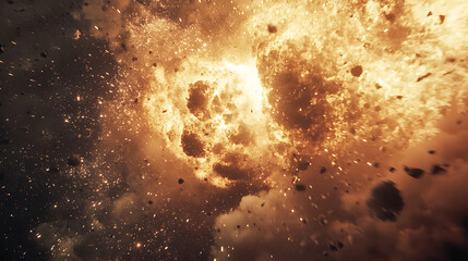 A space filled with debris and a bright orange cloud