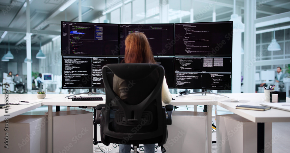Poster Meet The Female Web Developer Coding On Her Computer