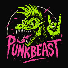 Punkbeast Monster Head in Neon Urban Style