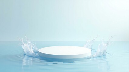 Serene white platform in aqua water splashes