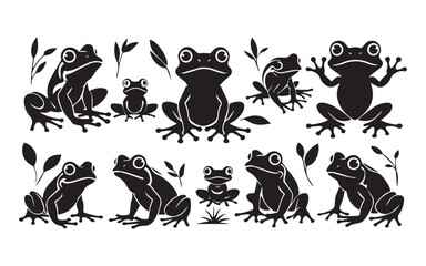 collection of vector illustrations of frog silhouettes in various poses