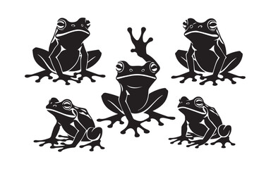 collection of vector illustrations of frog silhouettes in various poses