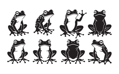 collection of vector illustrations of frog silhouettes in various poses