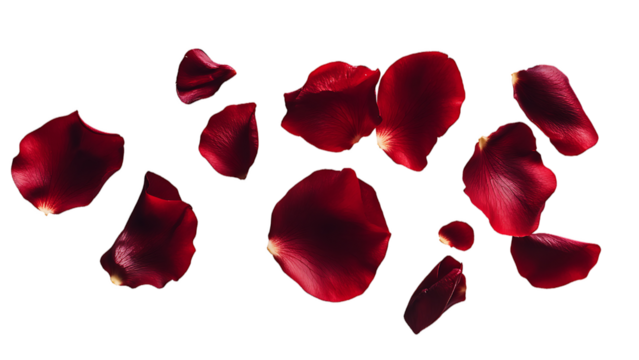 red rose petals falling on transparent background PNG