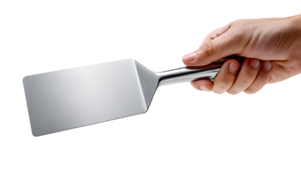 chef hand holding a spatula steel  on transparent background PNG