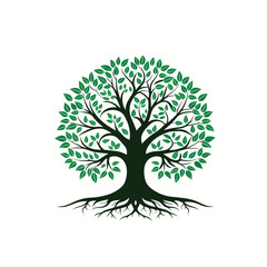 Naklejka premium Green Leafy Tree with Roots – Eco Friendly Nature Symbol