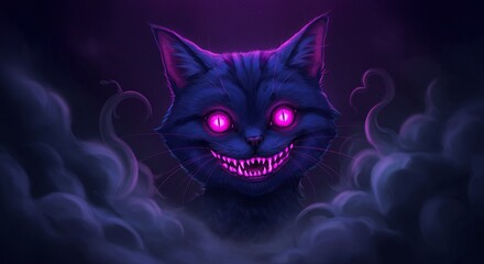 Sinister Smiling Cat Character in Dreamy Haze