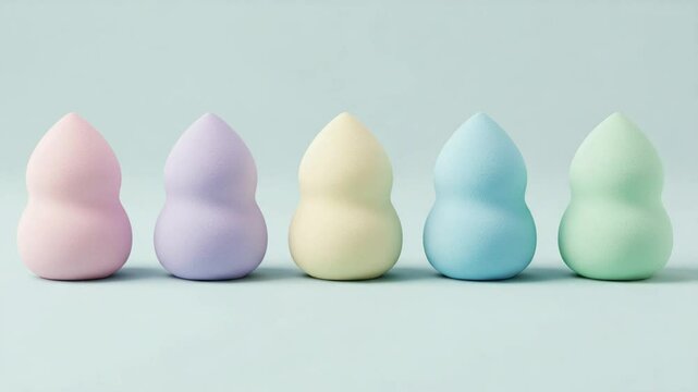 Colorful Sponges Arranged in a Row on Soft Pastel Background with Gentle Lighting