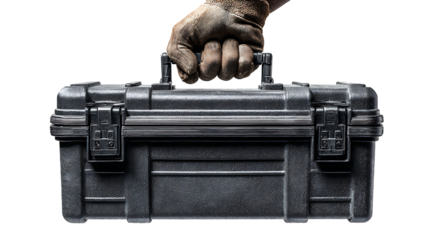 a mechanic holding a tool box on transparent background PNG