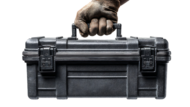 a mechanic holding a tool box on transparent background PNG