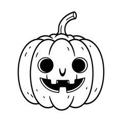Pumpkin line art with kawaii face, cute Halloween character illustration