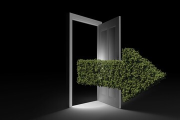 Arrow og topiary at doorway
