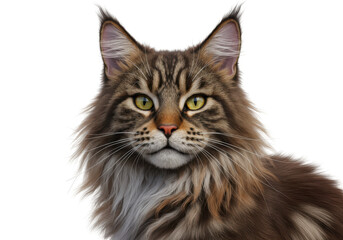 Isolated Portrait of a Maine Coon Cat with Intense Gaze