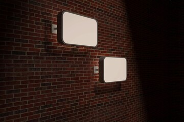 Blank signs on brick wall