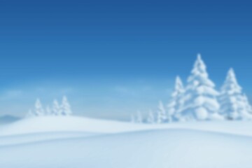 Flat design illustration is showing snow-laden conifer cluster on snowdrifts under gradient sky