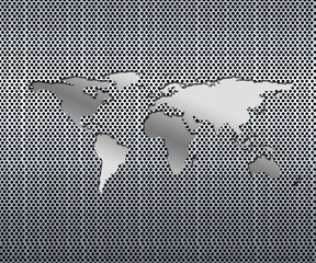 Silver world map over dots