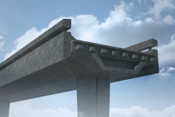 concrete overpass column is rising in flat design construction showing girder with connector blocks