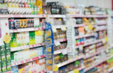 Defocused image of products in supermarket