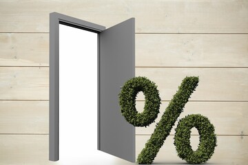 Percentage symbol of topiary by open door