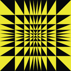 Geometric black and yellow pattern, op art graphics, illusion style, plane and membrane perspective. Cover square design. Contrast triangular texture. Vector psychedelic background