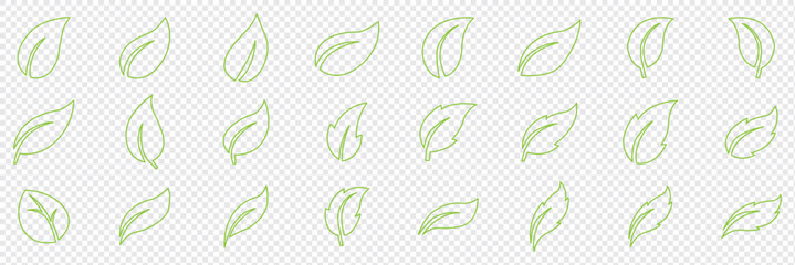 Green leaf icons set. Leaves icon on isolated background. Collection green leaf. Elements design for natural, eco, vegan, bio labels. Vector illustration EPS 10