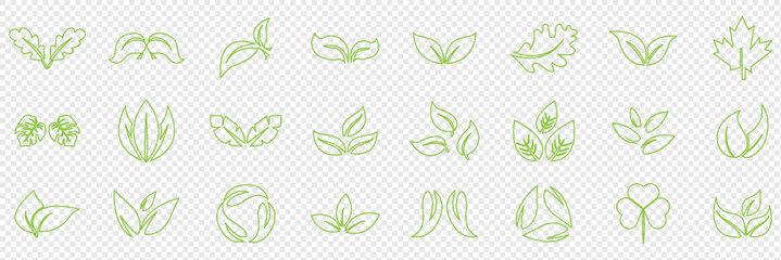 Set of green leaf icons. Green color. Leafs green color icon logo. Leaves on white background. Ecology. Vector illustration.