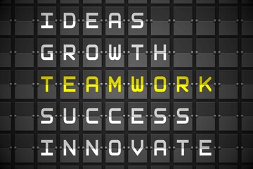 Teamwork buzzwords on black mechanical board