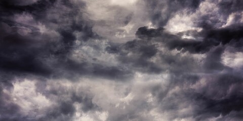Fototapeta premium Storm clouds are forming turbulent swirls across flat design overcast sky with charcoal patterns