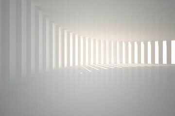 Curved columns are casting sharp light beams across glossy floor in flat design illustration