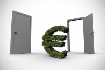 Topiary of euro sign in doorway