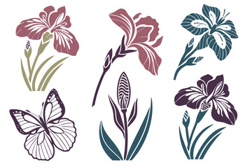 set of Iris vector silhouette illustration isolated on white background