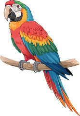 Cartoon Parrot on Branch - Colorful Bird Illustration