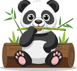 Obraz premium Cute Cartoon Panda Eating Bamboo Vector Icon