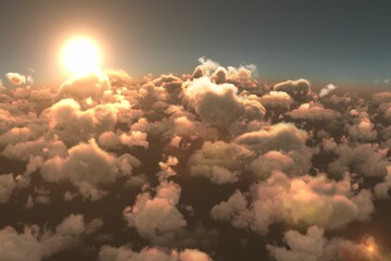 Scenic view of bright orange sun over clouds during sunset © vectorfusionart