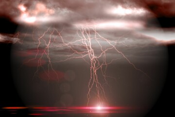 Stormy dark sky with lightning bolts