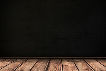 Wooden plank floor is stretching across flat design stage-like scene, featuring dark textured wall