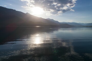 Lake Against Mountain Range