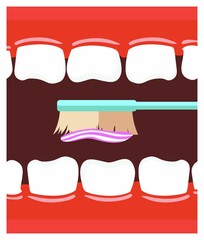 Vector icon of teeth with toothbrush