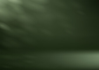 Empty Dark Green studio room background with shadow leaves space for selling products, backdrop, wallpaper, background, text. Vector illustration.