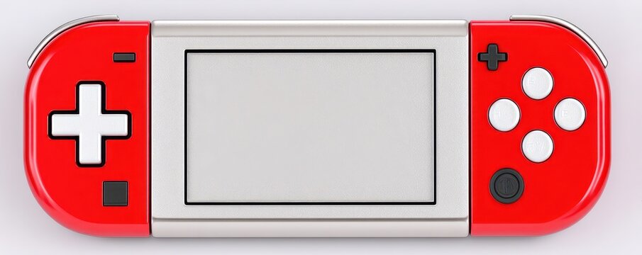 Red and Silver Handheld Gaming Console with Blank Screen