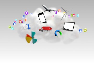 Cloud computing graphic with apps