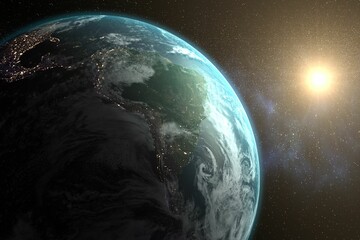 Earth against bright sun in milky way