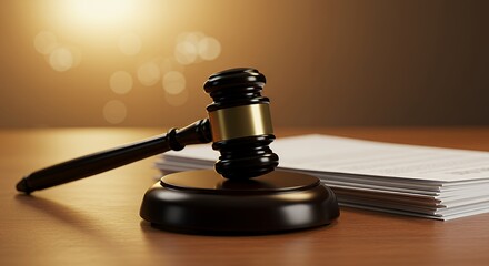 Gavel and Legal Documents on Wooden Table: Symbol of Justice and Law