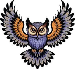 Obraz premium Cartoon Owl with Spread Wings Vector Illustration